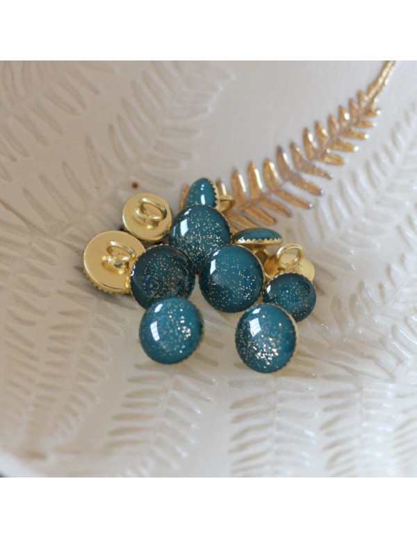 Cranberry, Bouton de bottine pailleté or, Vert sapin (9mm), Lise Tailor