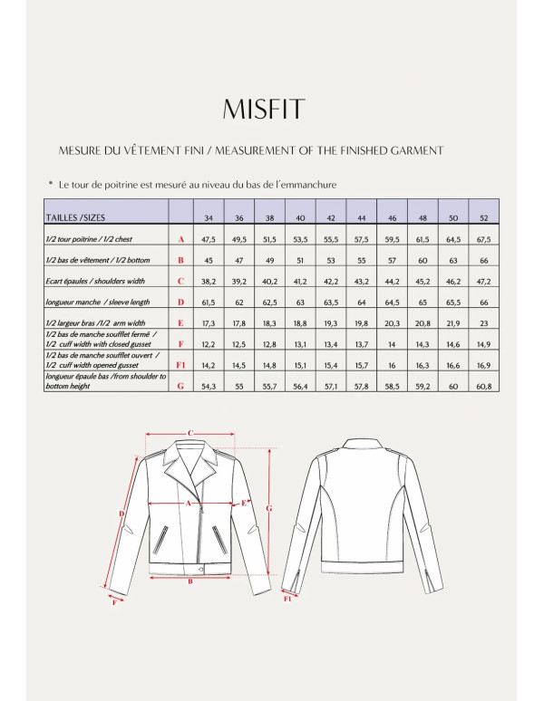 Cranberry patron couture femme blouson perfecto misfit du 34 au 52 maison fauve