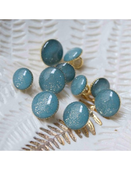 Cranberry, Bouton de bottine pailleté or, Bleu vert orage (9mm), Lise Tailor