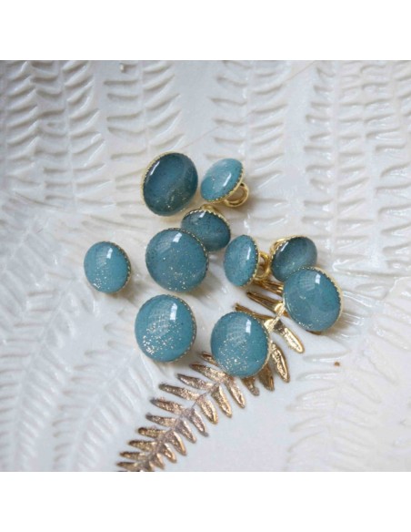 Cranberry, Bouton de bottine pailleté or, Bleu vert orage (9mm), Lise Tailor