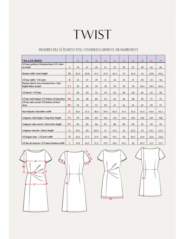 Cranberry patron pochette femme robe twist sezane like du 34 au 52 Maison fauve