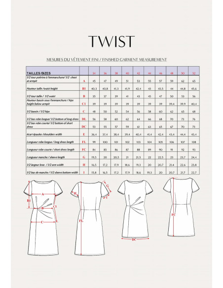 Cranberry patron pochette femme robe twist sezane like du 34 au 52 Maison fauve