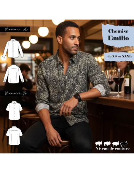 Cranberry, Patron homme chemise Emilio du XS au XXXL super bison