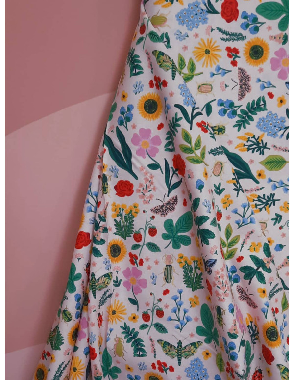 Cranberry, tissu patchwork popeline coton curio pink gold metallic rifle paper cotton steel insectes cabinet curiosites