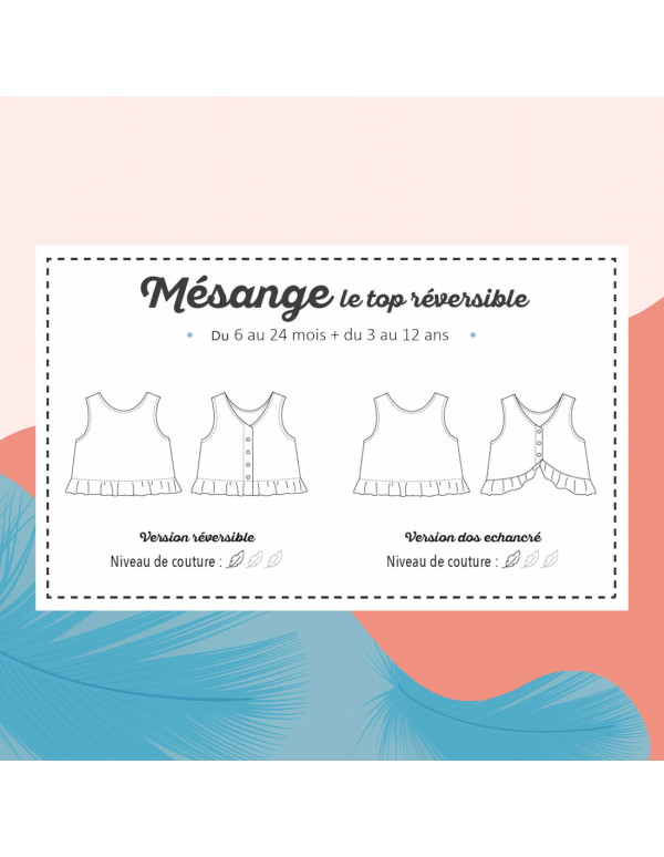 Cranberry, Patron enfant fille top reversible a volants mesange du 6 mois au 12 ans, Marmai patterns