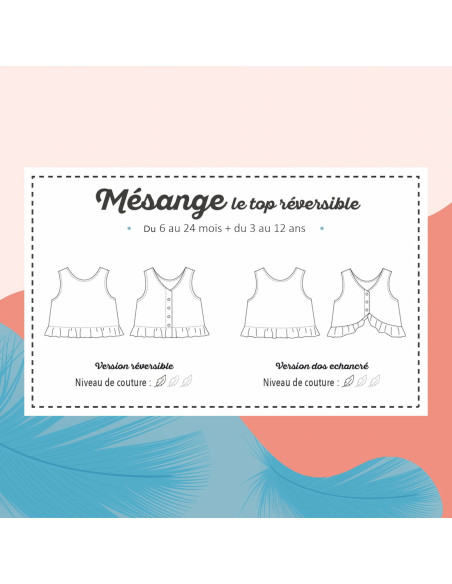 Cranberry, Patron enfant fille top reversible a volants mesange du 6 mois au 12 ans, Marmai patterns