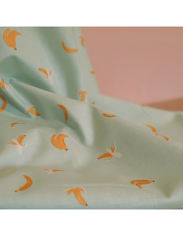 Cranberry, tissu patchwork popeline coton orchard bananas bananes vert menthe cotton steel rifle paper metallic fabric