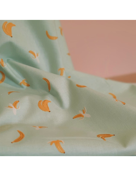 Cranberry, tissu patchwork popeline coton orchard bananas bananes vert menthe cotton steel rifle paper metallic fabric