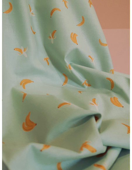 Cranberry, tissu patchwork popeline coton orchard bananas bananes vert menthe cotton steel rifle paper metallic fabric