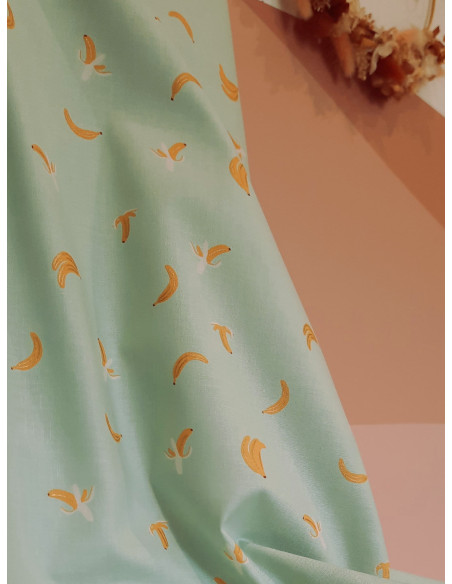 Cranberry, tissu patchwork popeline coton orchard bananas bananes vert menthe cotton steel rifle paper metallic fabric