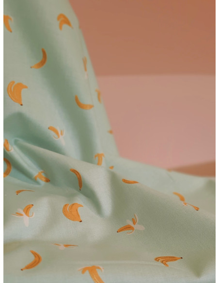 Cranberry, tissu patchwork popeline coton orchard bananas bananes vert menthe cotton steel rifle paper metallic fabric