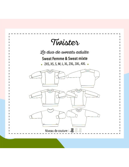 Cranberry, Patron pochette duo Femme Homme Mixte Sweat twister du 2XS au 4XL Marmai patterns