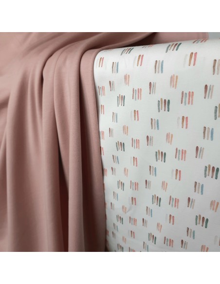 Jersey de coton bio Cranberry, Traits aquarelle Digital, Poppy Fabrics
