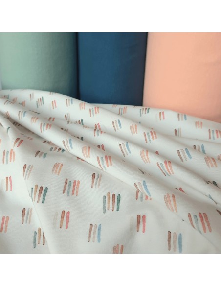 Jersey de coton bio Cranberry, Traits aquarelle Digital, Poppy Fabrics