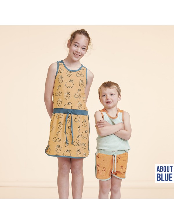 Jersey éponge de coton Cranberry, Happy Fruits, About Blue