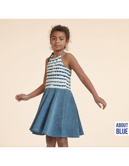Jersey éponge de coton Cranberry, Dotty Stripes, About Blue