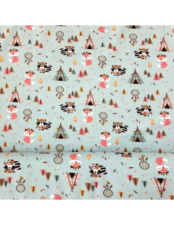 Jersey de coton vert d'eau Cranberry, Tipis renards, Poppy Fabrics 2