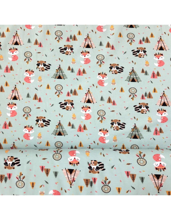 Jersey de coton vert d'eau Cranberry, Tipis renards, Poppy Fabrics