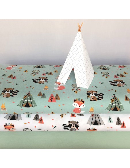 Jersey de coton vert d'eau Cranberry, Tipis renards, Poppy Fabrics