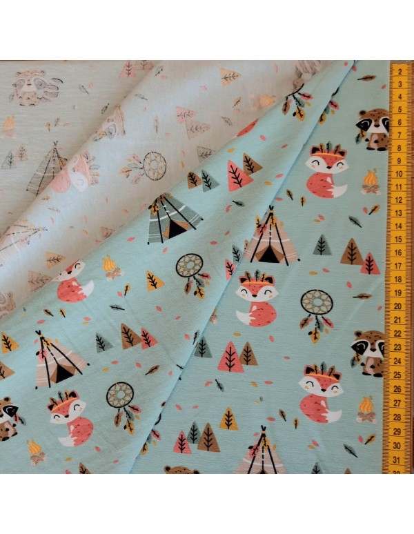 Jersey de coton vert d'eau Cranberry, Tipis renards, Poppy Fabrics