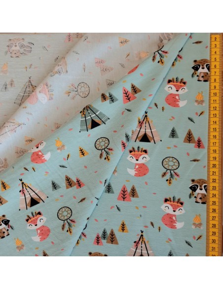 Jersey de coton vert d'eau Cranberry, Tipis renards, Poppy Fabrics
