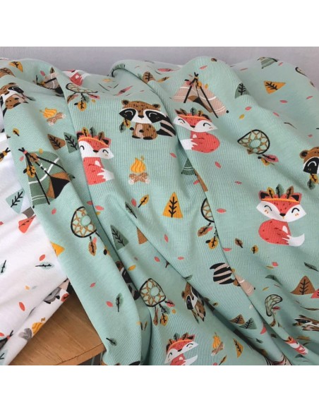 Jersey de coton vert d'eau Cranberry, Tipis renards, Poppy Fabrics