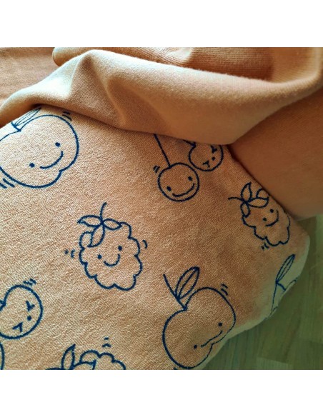 Jersey éponge de coton Cranberry, Happy Fruits, About Blue