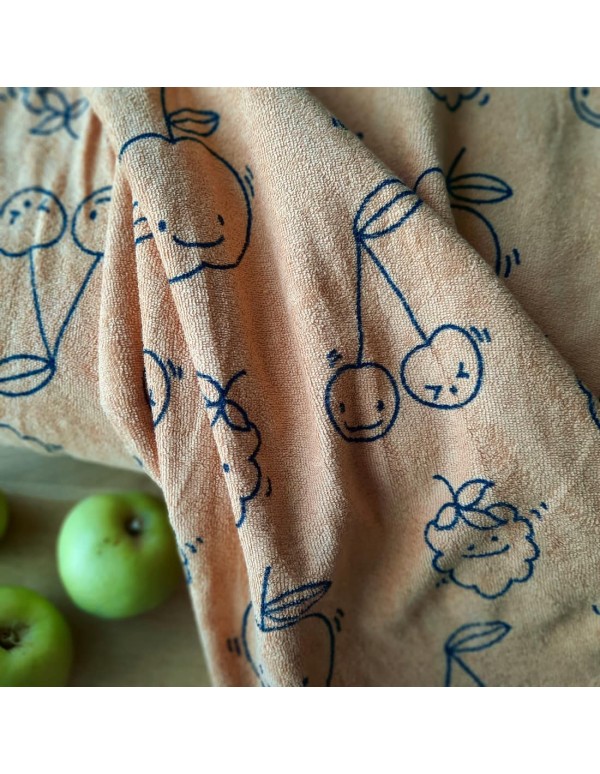 Jersey éponge de coton Cranberry, Happy Fruits, About Blue