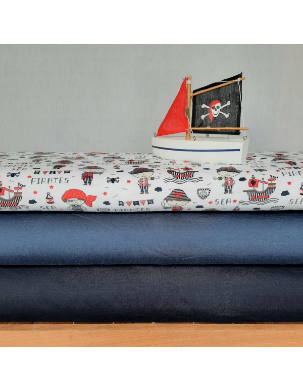 Jersey de coton Cranberry, Pirates, fond blanc, Poppy