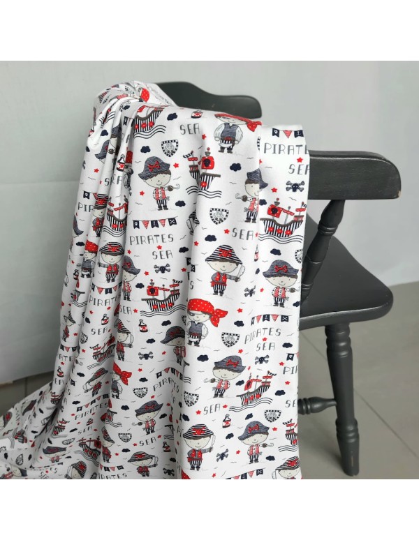 Jersey de coton Cranberry, Pirates, fond blanc, Poppy