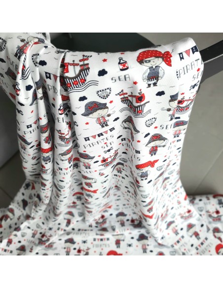 Jersey de coton Cranberry, Pirates, fond blanc, Poppy