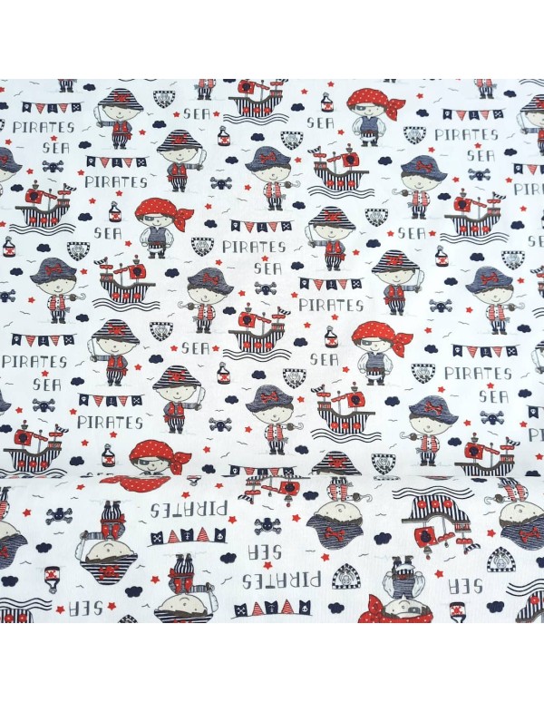 Jersey de coton Cranberry, Pirates, fond blanc, Poppy