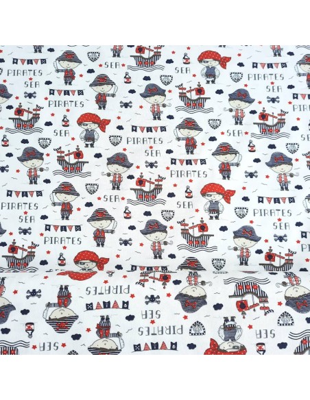 Jersey de coton Cranberry, Pirates, fond blanc, Poppy