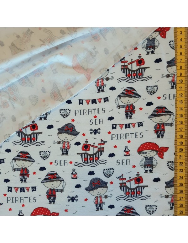 Jersey de coton Cranberry, Pirates, fond blanc, Poppy