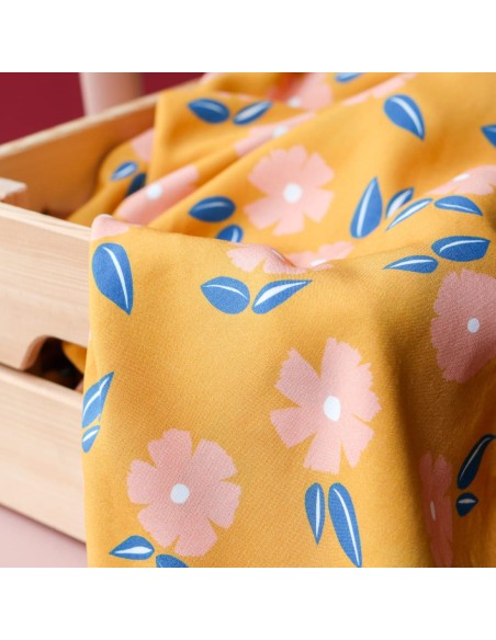 Toile de viscose Cranberry, Rosée estivale, Jaune moutarde, Lise Tailor