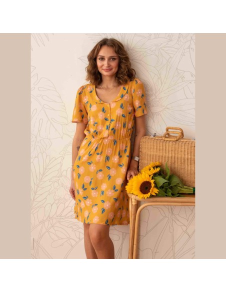 Toile de viscose Cranberry, Rosée estivale, Jaune moutarde, Lise Tailor