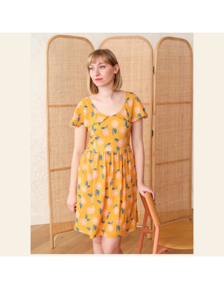 Toile de viscose Cranberry, Rosée estivale, Jaune moutarde, Lise Tailor