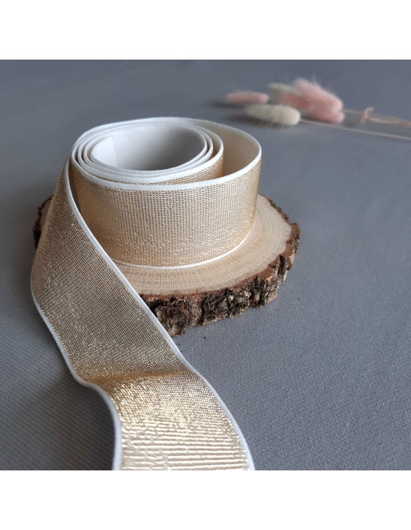 Elastique fantaisie Cranberry, doré sur fond blanc, doux