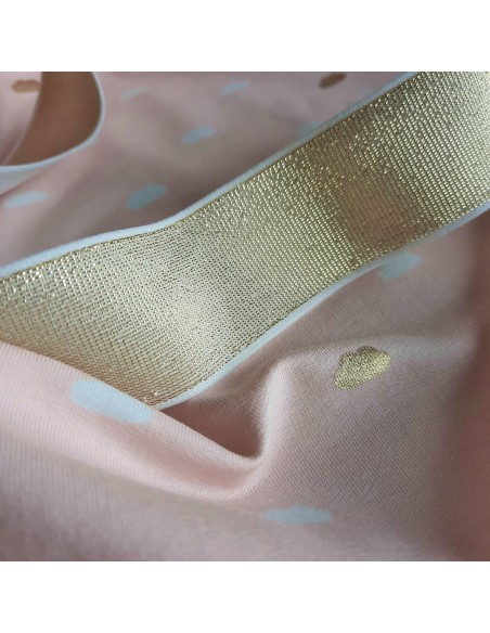 Elastique fantaisie Cranberry, doré sur fond blanc, doux