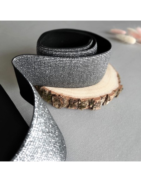 Elastique fantaisie Cranberry, argenté sur fond noir