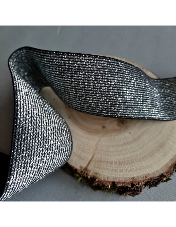 Elastique fantaisie Cranberry, argenté sur fond noir