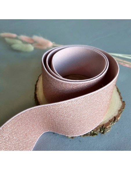 Elastique fantaisie Cranberry, or rose sur fond rose