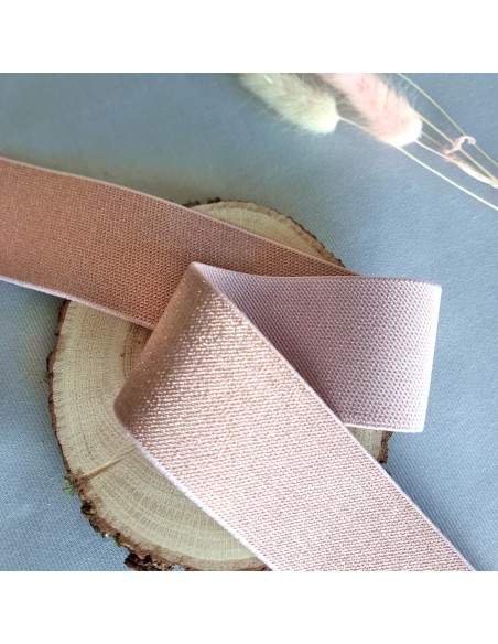 Elastique fantaisie Cranberry, or rose sur fond rose