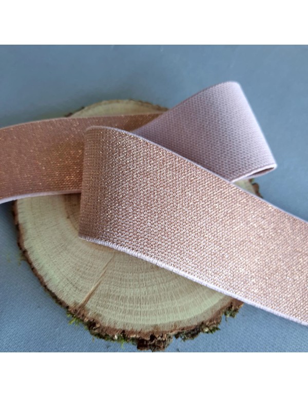 Elastique fantaisie Cranberry, or rose sur fond rose