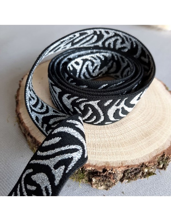 Elastique fantaisie Cranberry, zébrures argentées et noires