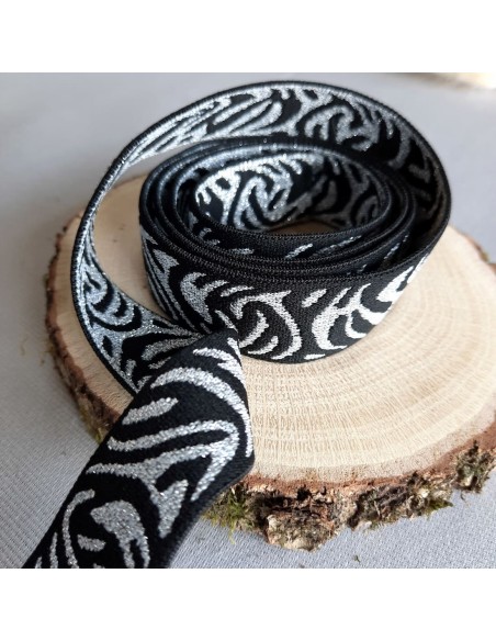 Elastique fantaisie Cranberry, zébrures argentées et noires