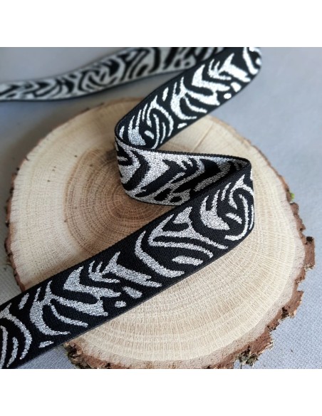 Elastique fantaisie Cranberry, zébrures argentées et noires