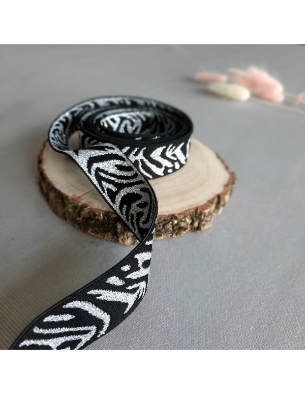 Elastique fantaisie Cranberry, zébrures argentées et noires