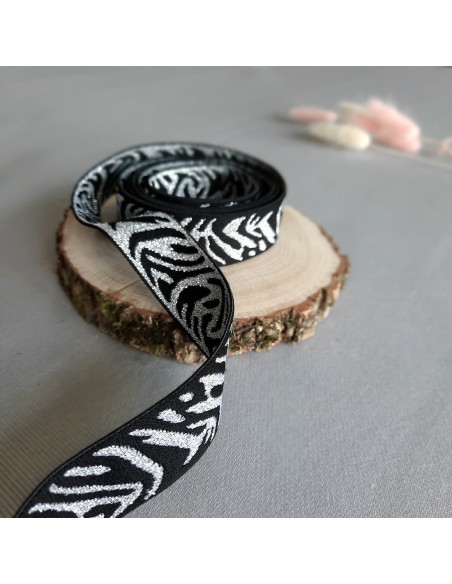 Elastique fantaisie Cranberry, zébrures argentées et noires