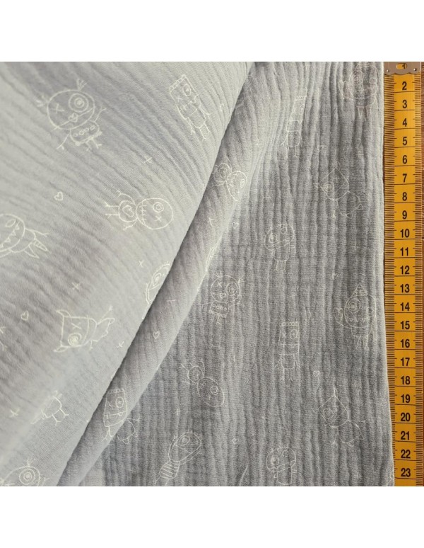 Double gaze de coton Cranberry, petits monstres, gris clair